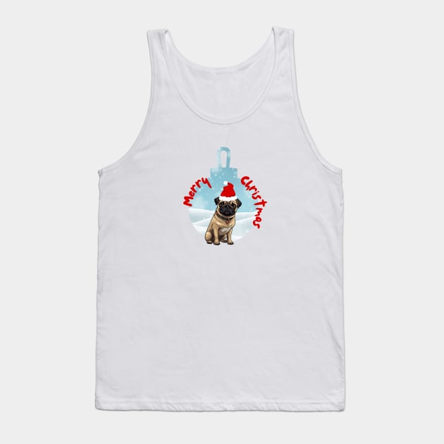 Merry Christmas with Santa Pug Dog in Wintery Xmas Bauble Tank Top by Seasonal Dogs